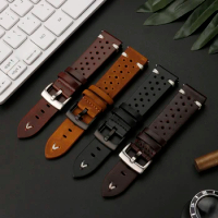 20 22mm Handmade Cowhide Breathable Watch Band Men Women 4 Colors Oil Wax for Citizen Genuine Leather Watchband Accessories