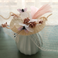 【巴黎精品】禮帽宴會頭飾-森林系復古網紗新娘造型女頭飾v1am33