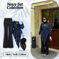 InspaMode Collection IM077 3in1 One Set Remaja Kekinian Hijab Bella Square Hitam Tunik Ayra Navy Cel
