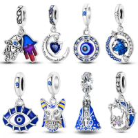 925 Silver Plated Blue Dangle Charms Beads Fit Original Pandora Bracelet Making Fashion Jewelry
