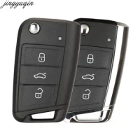Jingyuqin Remote Car Key Case Shell For Volkswagen VW Golf 7 Beetle Jetta Bora Passat Polo Tiguan 3 Button Chrome HU66 HU162T
