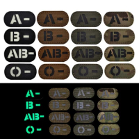 2.5*5CM IR Reflective A+ B+ AB+ O+ Mini Blood Type Patch Rescue Glow in the Dark Flash PVC Patches for Clothing Tactical Badge