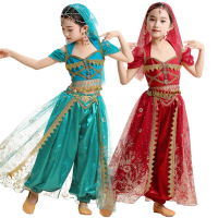 6pcs LOlanta Kids Indian Belly Dance Set Princess Halloween Costume Exotic United Nation Girls Red B