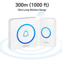 Meian IP65 Waterproof Wireless Doorbell Smart Home Outdoor Door Bell 60 Ringtone 5 Volume Adjustable LED Flash Smart Door Bell