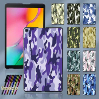 For Samsung Galaxy Tab A 10.1 2019 T510 T515 Camouflage Pattern Printed Plastic Protective Back Tablet Shell Cover + Free Stylus