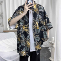 日系復古襯衫男短袖夏季潮牌沙灘夏威夷襯衣vintage七分半袖外套