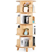 4 Tiers 360 Spinning Bookshelf with Detachable Feet Revolving Bookcase Solid Wood Corner Bookshelf Organizer Display Bookshelf