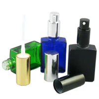 20pcs 1oz 30ml Refillable Square Glass Pump Bottle For Essential Oil e Liquid Serum Bottles with Gold Silver Black Cap Vials