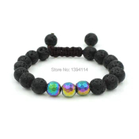 Titanium Colors Faceted Hematite Volcanic Round Beads Hand-knitted Bracelet Centipede Knot