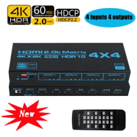 HDMI Matrix Switch 4x4, 4K HDMI Matrix Switcher Splitter 4 In 4 Out Box with EDID Extractor and IR Remote Control