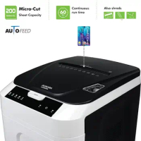 Aurora Commercial Grade 200-Sheet Auto Feed High Security Micro-Cut Paper Shredder/ 60 Minutes/Security Level P-5