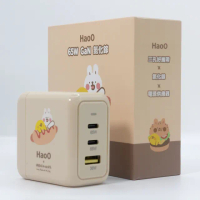 【HaoO】65W PD+QC三孔1A2C氮化鎵快速充電器(HaoO x 懶散兔&amp;啾先生 限定聯名款)