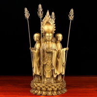純銅地藏王佛像擺件家居供奉九華山地藏王菩薩像銅四面地藏王