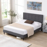 King/Queen/Full Size Platform Bed Frame with Fabric Upholstered Headboard and Wooden Slats, No Box Spring Needed