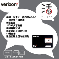 Verizon 4G/5G-美國正規號碼-美加墨88天無限數據/通話/電話卡 (100GB 共享網絡)