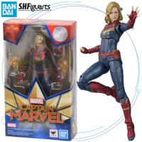 In Stock Original BANDAI SHFiguarts Captain Marvel Girl Power Anime Toy SHF Action Figurine Gift