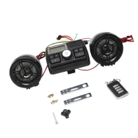 Motorcycle FM Radio MP3 Audio Player Stereo with 2 Waterproof Speakers Black