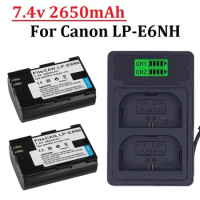 LP-E6NH Replacement Battery 2650mAh and Dual Slot USB LED Charger for Canon EOS R7, EOS R5, EOS R6 R6 II, EOS R, 5D II III IV