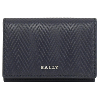 【BALLY】經典LOGO編織波浪紋牛皮信用卡證件名片夾收納包(深藍)
