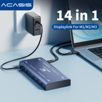 Acasis Type-C 3.1 Hub 14 in 1 Docking Station Displaylink Type-C To HDMI For M1/M2/M3 4K 60HZ Display Expansion Mode PD 100W Hub