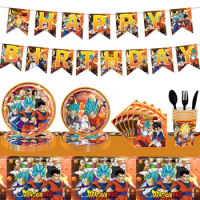 Dragon &amp; Ball Party Decoration Paper Tableware Happy Birthday Flag Banner Dragonball Cake Topper Party Favors Balloons Set