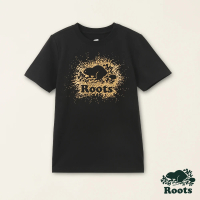 【Roots】Roots大童-星際遨遊系列 金屬潑墨海狸短袖T恤(黑色)