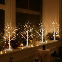 Xmas Warm White Light Up Tree trang trí Giáng sinh Cổ Tích đèn Tinh Thần Cây Bạch Dương với đèn LED cho bảng lò sưởi trang trí nội thất
