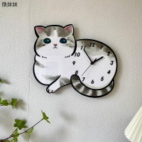 卡通貓咪時鐘 創意個性裝飾掛牆 客廳掛鐘 實木質壁鐘 貓咖貓舍園學校臥室客廳裝飾表 貓貓房鐘錶