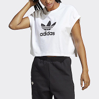 Adidas Short Tee IC5467 女 短袖 短版 上衣 T恤 亞洲版 休閒 三葉草 寬鬆 棉質 白