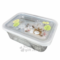 小禮堂 宮崎駿Totoro龍貓 方形塑膠蓋不鏽鋼保鮮盒《綠銀.招手》850ml.便當盒.餐盒