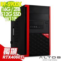 Acer宏碁 Altos P15F7 商用工作站 (R9-5900X/16G/2TB+512G SSD/RTX4060Ti-8G/W11P)