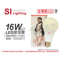 【旭光】6入組 LED 16W 3000K 黃光 E27 全電壓 球泡燈 _ SI520077