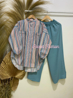 Rocketfashion oneset sierra candy stripe tunik wanita terbaru baju  celana  kulot  katun  panjang  m