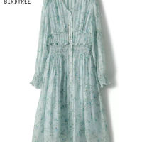 BirdTree, 25.8%Real Silk Patry Dress For Women, Long Sleeve Flower Printed, Elegant Commute Gentle Dresses, 2024 Summer D43228QC