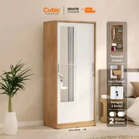 Cubic Lemari Pakaian Sliding Minimalis / Wardrobe Baju / LUNA SL 80 White - Grey Linen