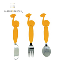 【加拿大 Marcus &amp; Marcus】動物樂園 不鏽鋼刀叉匙三件組-長頸鹿(黃)