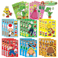 8/16Sheets Cartoon Mario Luigi Puzzle Stickers Anime Make a Face Kids Toys Party Game Children DIY Assemble Jigsaw Decoration