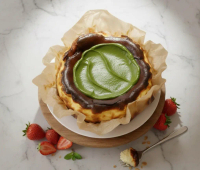 Basque Burnt Cheesecake 10cm Premium Gluten Free dengan Toping Variatif Macha Coklat Tiramissu Straw
