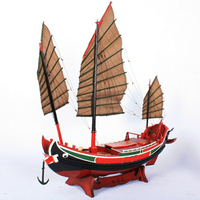 中國古代戰船帆船漁船一帆風順中式擺件紅木工藝品鄭和寶船模型1入