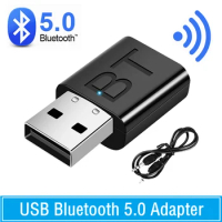 Bluetooth-compatible 5.0 Audio Receiver Dual Output AUX USB Stereo Car Hands-free Call Built-in Microphone Mic Wireless Adapter