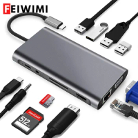 4K 30Hz USB C Docking Station Type C to HDMI-compatible VGA RJ45 Adapter USB 3.0 HUB Splitter For Laptop Macbook Air M1 iPad Pro