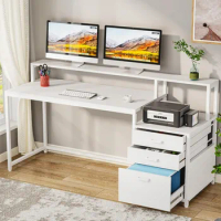 63 Inch Computer Desk with File Drawer Cabinet, Ergonomic Office Desk with Monitor Stand, Computer Table with Printer Space