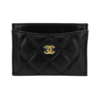 Chanel 金雙C菱格粒紋牛皮信用卡套/卡夾(AP0213-黑)
