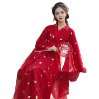 Red Hanfu Ancient Costume Women's Han Dynasty Vintage Ethnic Style Party Dress Elegant Vestido Festival Outfist Fancy Stage Wear