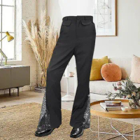 Bell-bottom Pants Retro 60s 70s Men's Shiny Sequin Flared Pants for Hippie Costume Carnival Party Music Festival Vintage Disco