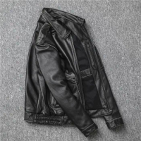Flight Jacket First Layer Cowhide Stonewashed Distressed Real Leather Clothes Men's Short Leather Jacket Coat