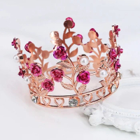 Luxury Flower Crown Small Tiaras for Doll Diadem Girls Birthday Bridal Wedding Hair Jewelry Prom Crown Cake Topper Ornaments