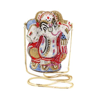 100% pure handmade new fashion 2017 Santa Claus Christmas Gift box for ladies Rhinestones gold Crystal Evening Clutches purse