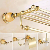 Bathroom Accessories Bath Shelf Gold Paper Holder,Towel Bar,Soap Holder,Towel Rack,Glass Shelf,Hook bathroom Hardware Brass Jade