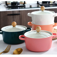 楓林宜居 陶瓷帶蓋泡面碗家用大碗可愛碗大容量簡約陶瓷雙耳碗微波爐烤箱碗